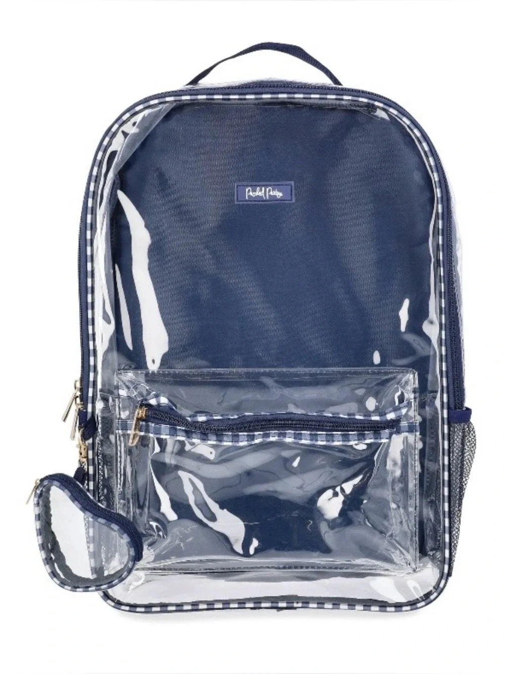 Girls' Clear Backpack, Navy Gingham